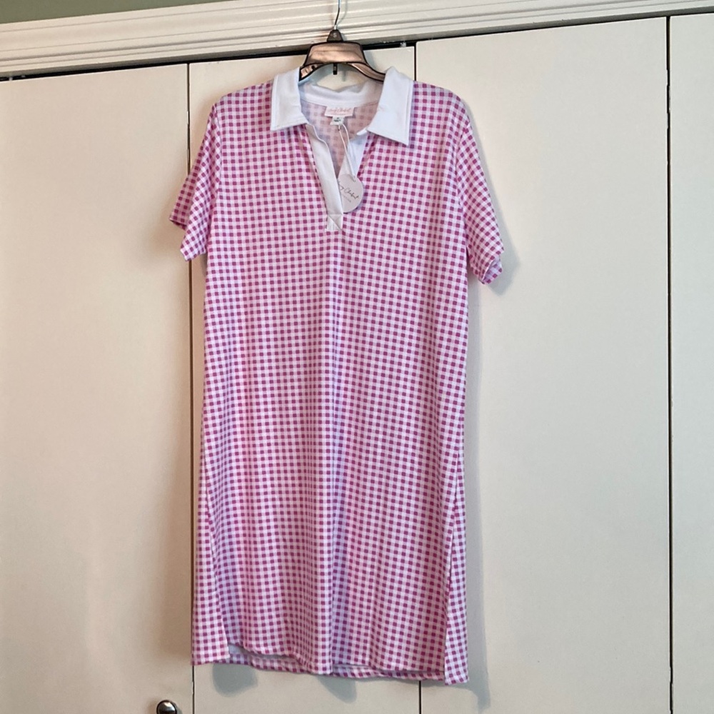 Casual Pink and White Polo Dress with Short Sleeves